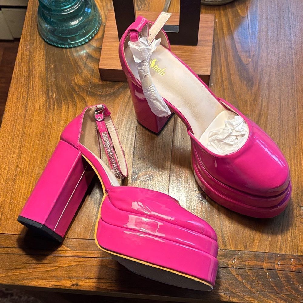 🆕 Hot Pink Rhinestone Platform Heels - Picture 2 of 15